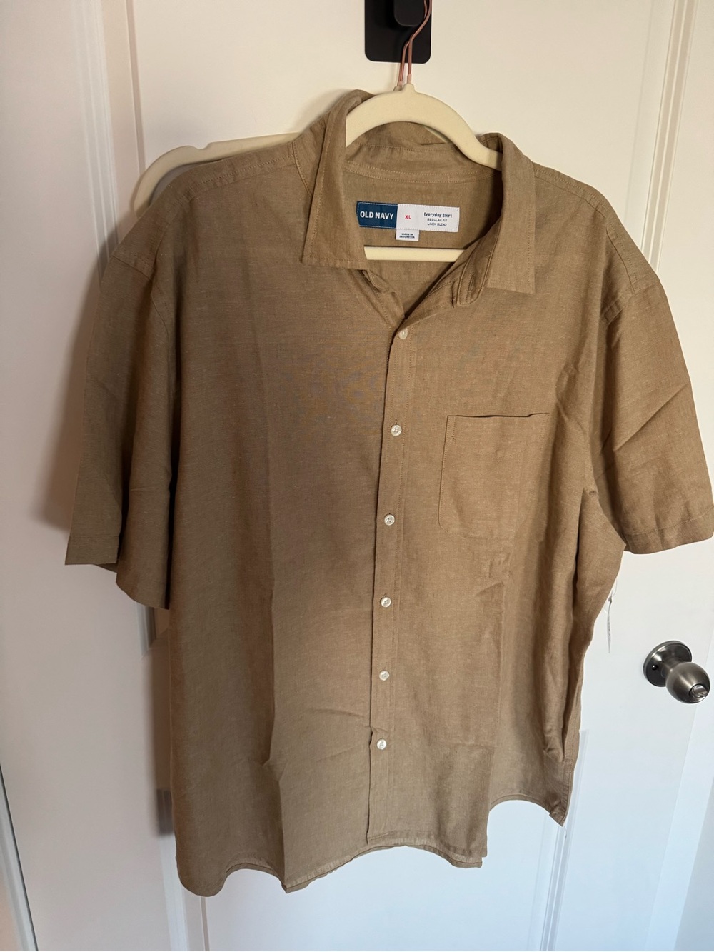 NWT Old Navy Men's Everyday Linen-Blend Short-Sleeve Shirt in tan Size XL